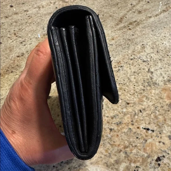 CHANEL Gusset Flap Leather Wallet